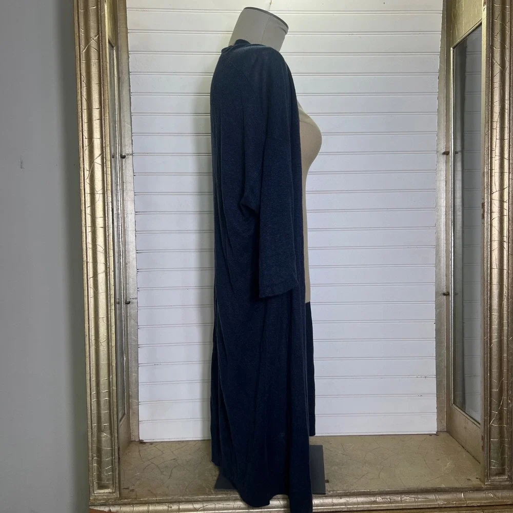 J Jill Pure Jill Women's Small Open Front Long Cardigan Duster Navy Linen Blend - Picture 2 of 9